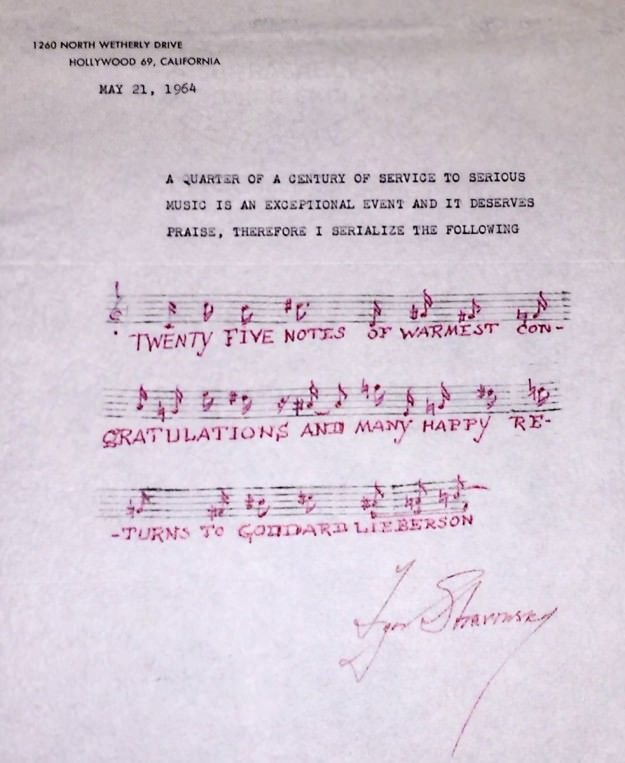 Note from Stravinsky