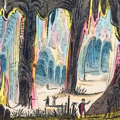 illustration of figures in a cave