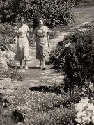 Beatrix Farrand walking in the gardens she landscaped at Yale