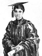 Portrait of Elizabeth Deering Hanscom in her cap and gown, she is the first woman to earn a Ph.D. from Yale.