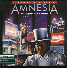 Amnesia game cover man in top hat with cityscape behind