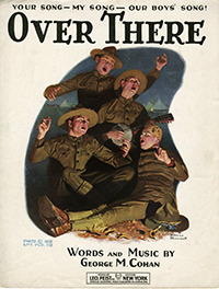 Over There sheet music front cover, with illustration by Norman Rockwell