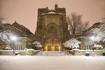 Sterling Memorial Libray in the snow