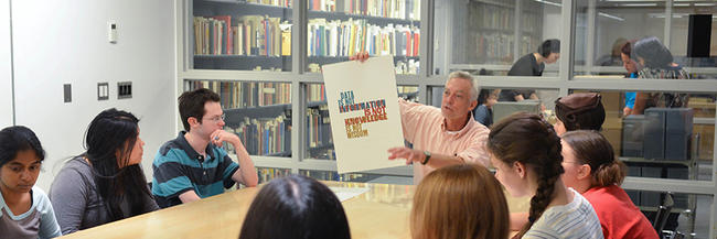 Materials from the Haas Arts Library being used for in-class instruction