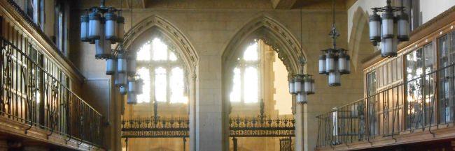 Light shining through the windows behind the Manuscripts and Archives Reading Room.