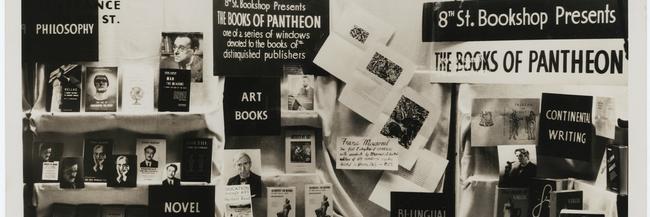 Photo of 8th St. Bookshop window display of Pantheon books