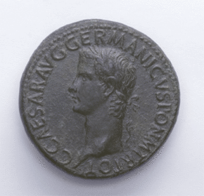 Image of a Roman coin showing the head of Caligula