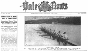 Yale Daily News June 1, 1918. Front page shows Yale rowers and refers to World War I battle at the Marne.
