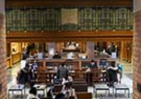 Students studying at table in Bass