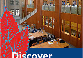 Discover Yale Library poster with photo of Gilmore music Library