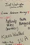 Whiteboard with favorite African American Artists listed for Black History Month